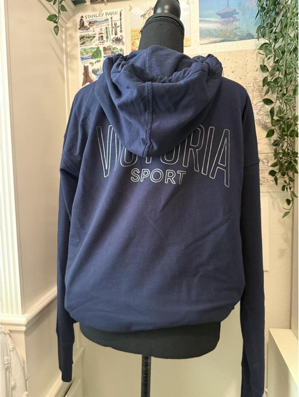 Victoria Sport Navy Oversized Deep V Lace Up Hoodie